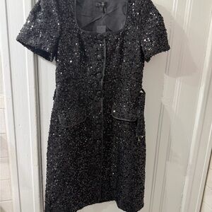 Black Sequin Short Sleeve Mini Dress